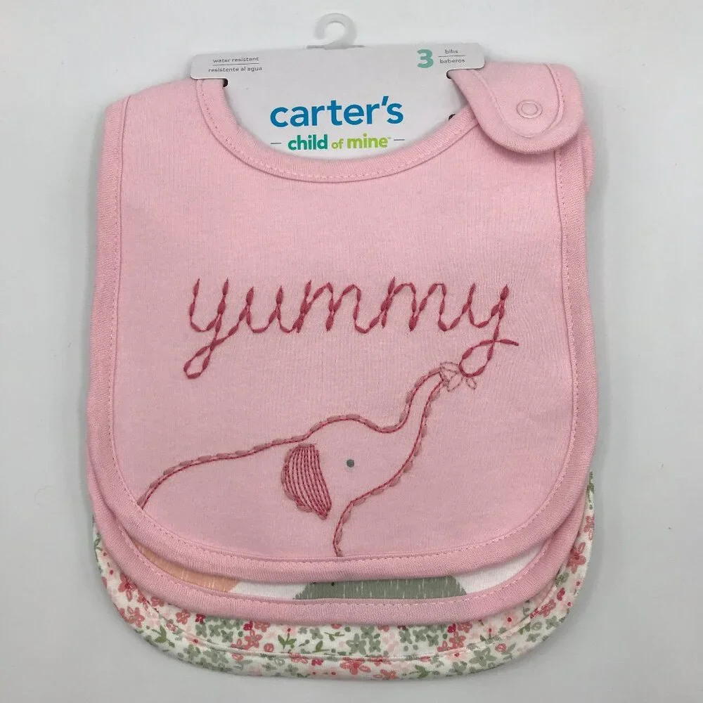 Carter's Child of Mine 3 Pack Water Resistant Snap Clasp Bibs NWT